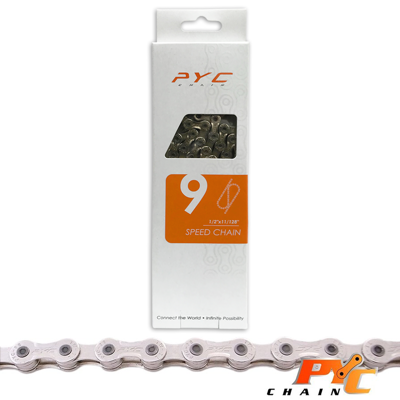 P.Y.C. Pyc fietsketting 9v - paddenstoelvormige pinnen - chrome harden tech - 116 schakels