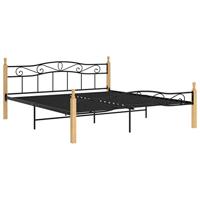 Bedframe metaal en massief eikenhout zwart 200x200 cm - thumbnail