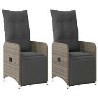 Tuinstoelen 2 st verstelbaar met kussens poly rattan grijs - thumbnail