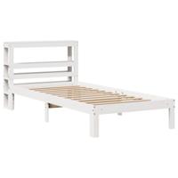 Bedframe met hoofdbord massief grenenhout wit 120x190 cm - thumbnail