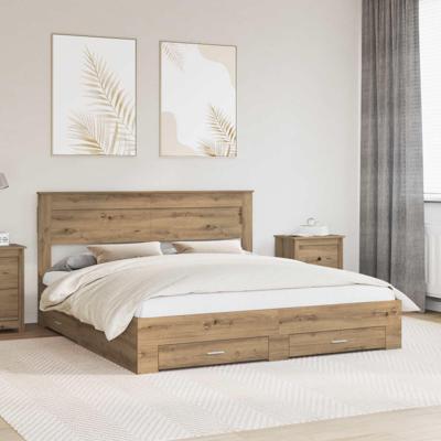 Bedframe met hoofdeinde Artisan Eiken 180 x 200 cm Bewerkt hout