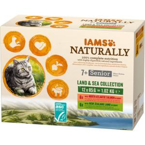 Iams Naturally Senior Land & Sea Collection natvoer kat (12x85gr) 48 x 85 g