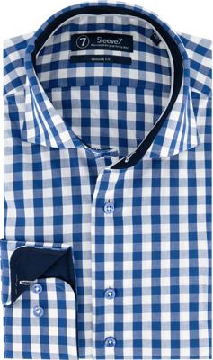 Sleeve7 Overhemd Blauw Allover Ruiten Poplin Modern Fit