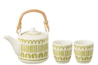 J-Line tasje + theepotje Strepen - keramiek - groen - set van 3 - thumbnail