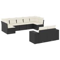 10-delige Loungeset met kussens poly rattan zwart - thumbnail