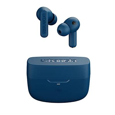 Urbanista Atlanta Hybrid Active Noise Cancelling Wireless Earbuds, Deep Bass Spatwaterbestendige Koptelefoon, Bluetooth Multipoint Oordopjes, Transparantie Modus, Draadloze Oplaadcase, Staal Blauw