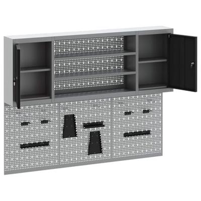 VidaXL Gereedschapskast set met plank 4 pcs zwart gepoedercoat staal