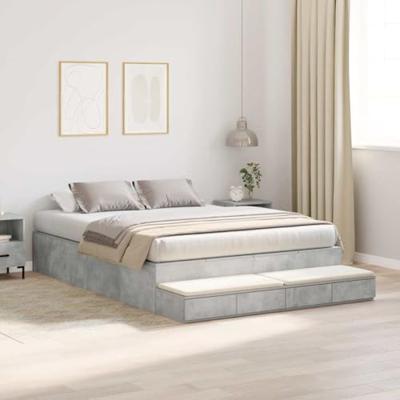 Opbergbedframe Beton Grijs 236.5 x 160 x 31.5 cm Bewerkt hout