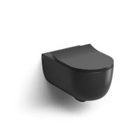 Wandcloset Clou Hammock Randloos 56cm Inclusief Dunne Zitting met Deksel Softclose Mat Zwart - thumbnail