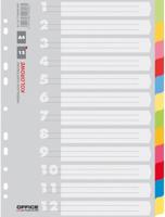OFFICE products tabbladen, A4, karton, 11-gaatsperforatie, geassorteerde kleuren, 12 tabs - thumbnail