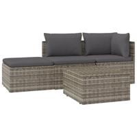 4-delige Loungeset met kussens poly rattan grijs - thumbnail