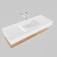 Badkamermeubel BWS Ibiza 120 cm met Washed Oak Planchet Solid Surface Wastafel Mat Wit (acht varianten) - thumbnail