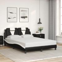 Bedframe met hoofdbord kunstleer zwart en wit 120x200 cm - thumbnail