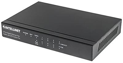 Intellinet 5-poorts Gigabit Ethernet PoE+ Switch met SFP Combo-Port 4X PSE-poorten IEEE 802.3at/af Power Over (PoE+/PoE) 80 W Desktopswitch 561174 zwart