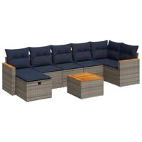 8-delige Loungeset met kussens poly rattan grijs - thumbnail