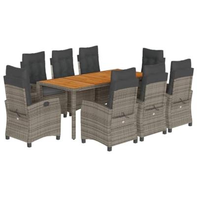 9-delige Tuinset met kussens poly rattan grijs - thumbnail