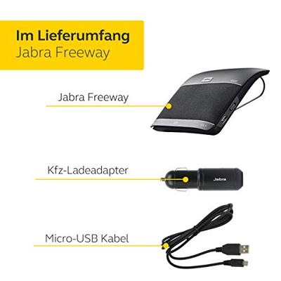 Jabra Freeway Bluetooth KFZ Handsfree Luidspreker (Duitse Stembediening, Stereo-Geluid, Dubbele Microfoontechnologie, Ruisonderdrukking, Audiostreaming, Fm-Zender) Zwart