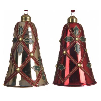 Klok glas ruit d7.5h11 cm assorti 2st kerstbal hangdeco kerst Decoris - Decoris