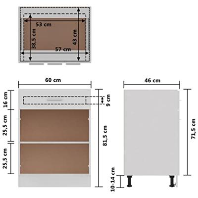 Onderkast met lade Lyon 60x46x81,5 cm bewerkt hout wit