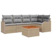 Tuinbankenset met kussen 6 pcs Beige poly rattan - thumbnail