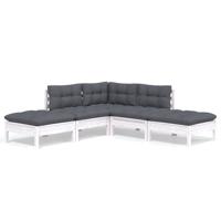 5-delige Loungeset met kussens grenenhout wit - thumbnail