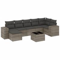 7-delige Loungeset met kussens poly rattan grijs - thumbnail