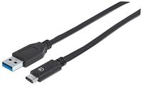Manhattan USB-kabel USB 3.2 Gen1 (USB 3.0 / USB 3.1 Gen1) USB-A stekker, USB-C stekker 1.00 m Zwart UL gecertificeerd 353373 - thumbnail