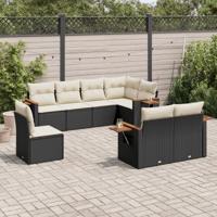 8-delige Loungeset met kussens poly rattan zwart - thumbnail