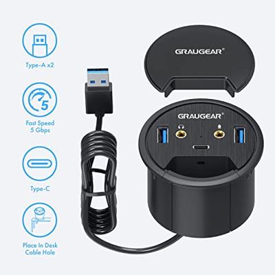 GrauGear G-THUB-AU-60 G-THUB-AU-60 USB-hub 2 poorten USB-A USB 3.0 5 GBit/s Met audiopoorten Zwart