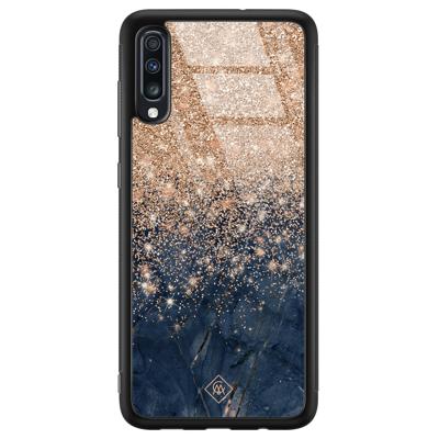 Samsung Galaxy A50 glazen hardcase - Marmer blauw rosegoud