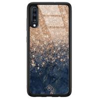 Samsung Galaxy A50 glazen hardcase - Marmer blauw rosegoud - thumbnail