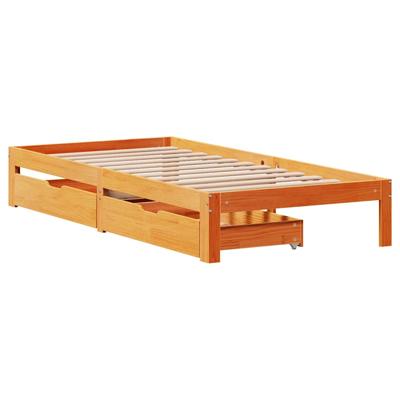 Bedframe met lades massief grenenhout wasbruin 100x200 cm