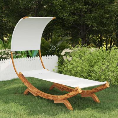 Loungebed met luifel 100x200x126 cm massief gebogen hout crème