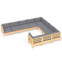 10-delige Loungeset met grijze kussens grenenhout - thumbnail