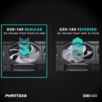 Phanteks D30 PWM Regular Airflow D-RGB PC-ventilator Zwart (b x h x d) 140 x 30 x 140 mm