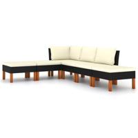 6-delige Loungeset met kussens poly rattan zwart - thumbnail