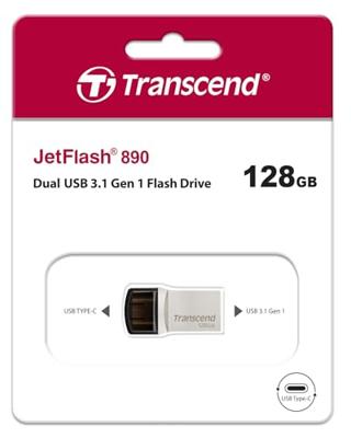 Transcend JetFlash 890 USB-stick smartphone/tablet Zilver 128 GB USB-A 3.2 Gen 2, USB-C Transcend JetFlash 890 USB-stick smartphone/tablet Zilver 128 GB USB-A 3.2 Gen 2, USB-C