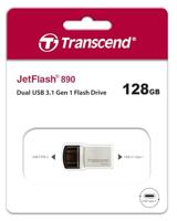 Transcend JetFlash 890 USB-stick smartphone/tablet Zilver 128 GB USB-A 3.2 Gen 2, USB-C - thumbnail