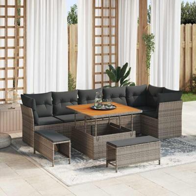 Tuinbankenset 9 pcs Grijs poly rattan