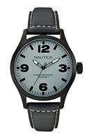 Nautica horlogeband A13612G Leder Grijs 24mm + wit stiksel - thumbnail