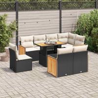 9-delige Loungeset met kussens poly rattan acacia zwart - thumbnail