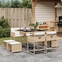 9-delige Tuinset met kussens poly rattan beige - thumbnail