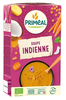 Primeal Indiase soep met rode linzen, kokos en curry bio 1 Liter