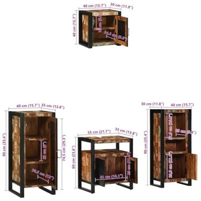 Badkamermeubelset met lade 4 pcs Massief Gerecycled Hout