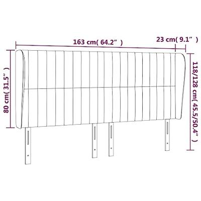 Hoofdbord met randen 163x23x118/128 cm stof crèmekleurig