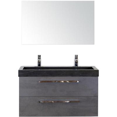 Seville Badmeubelset 100 cm - Beton Antrac - Wastafel Hardsteen Wit Lucca 2 Kraangaten met Spiegel