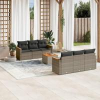 7-delige Loungeset met kussens poly rattan grijs - thumbnail