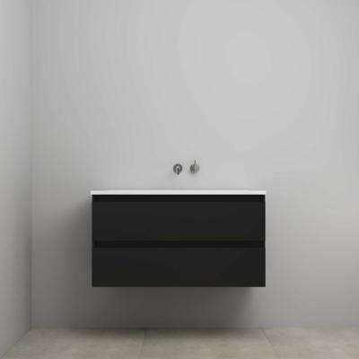 On-Line Onderkast - 100 cm - Voorgemonteerd - Acryl Wastafel - zonder Kraangat - Mat Zwart