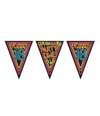 Happy 16 Jaar Neon Vlaggenlijn - 10 Meter - thumbnail
