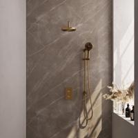 Brauer Gold Carving Thermostatische Regendoucheset Inbouw - Hoofddouche 20 cm - Gebogen Wandarm - 3 Weg - Handdouche 3 Standen - Doucheslang - Geintegreerde Glijstang - Geborsteld Goud - thumbnail